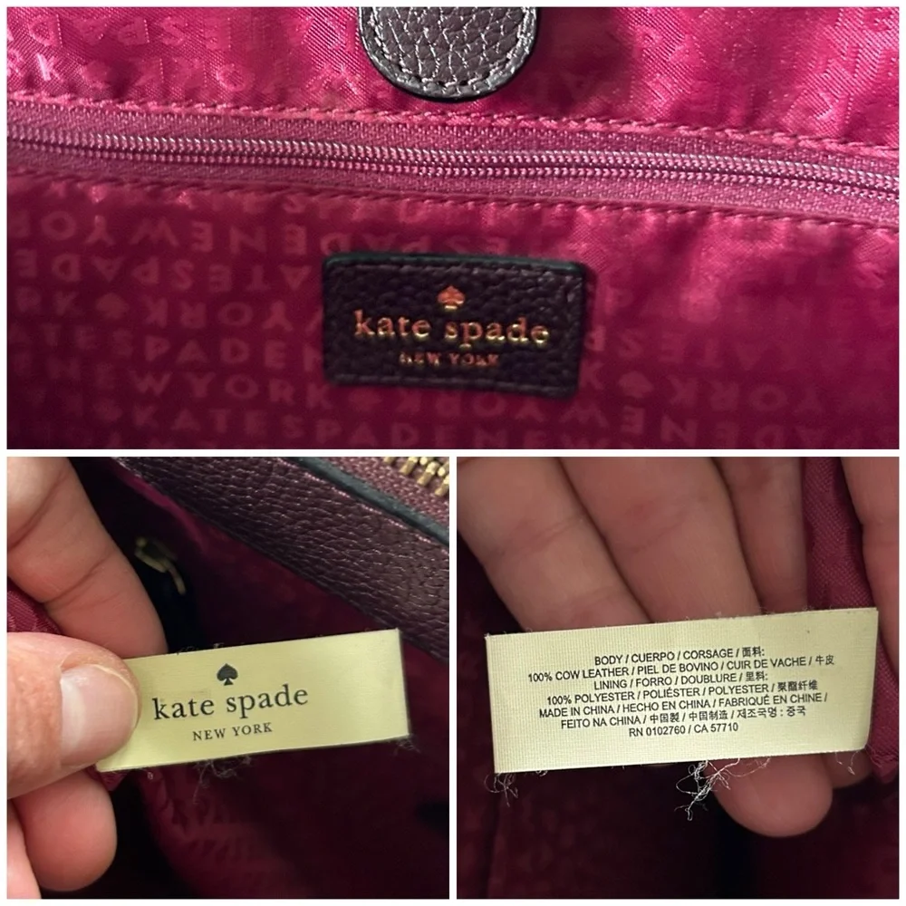 Kate Spade Mahogany Pebbled Leather Mulberry Street Leighann Satchel Purse Bag